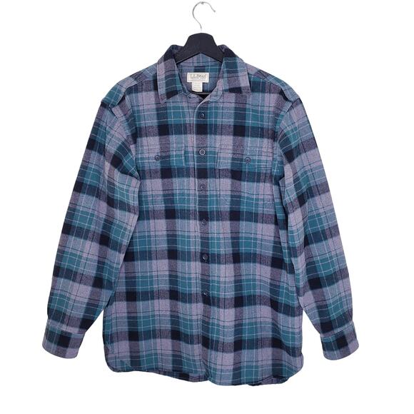 L.L. BEAN Men's Medium Reg Gray Green Plaid Flannel Long Sleeve Button Up Shirt - Picture 1 of 11